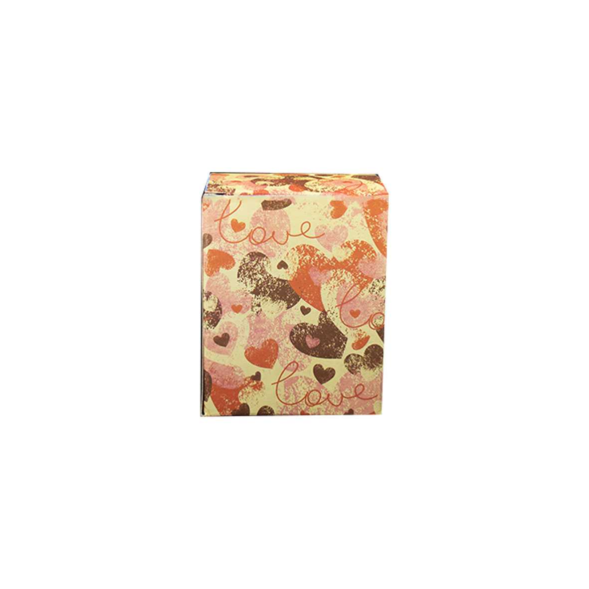 جعبه ماگ(لیوان) کرم با طرح قلب‌های قرمز، قهوه‌ای و صورتی